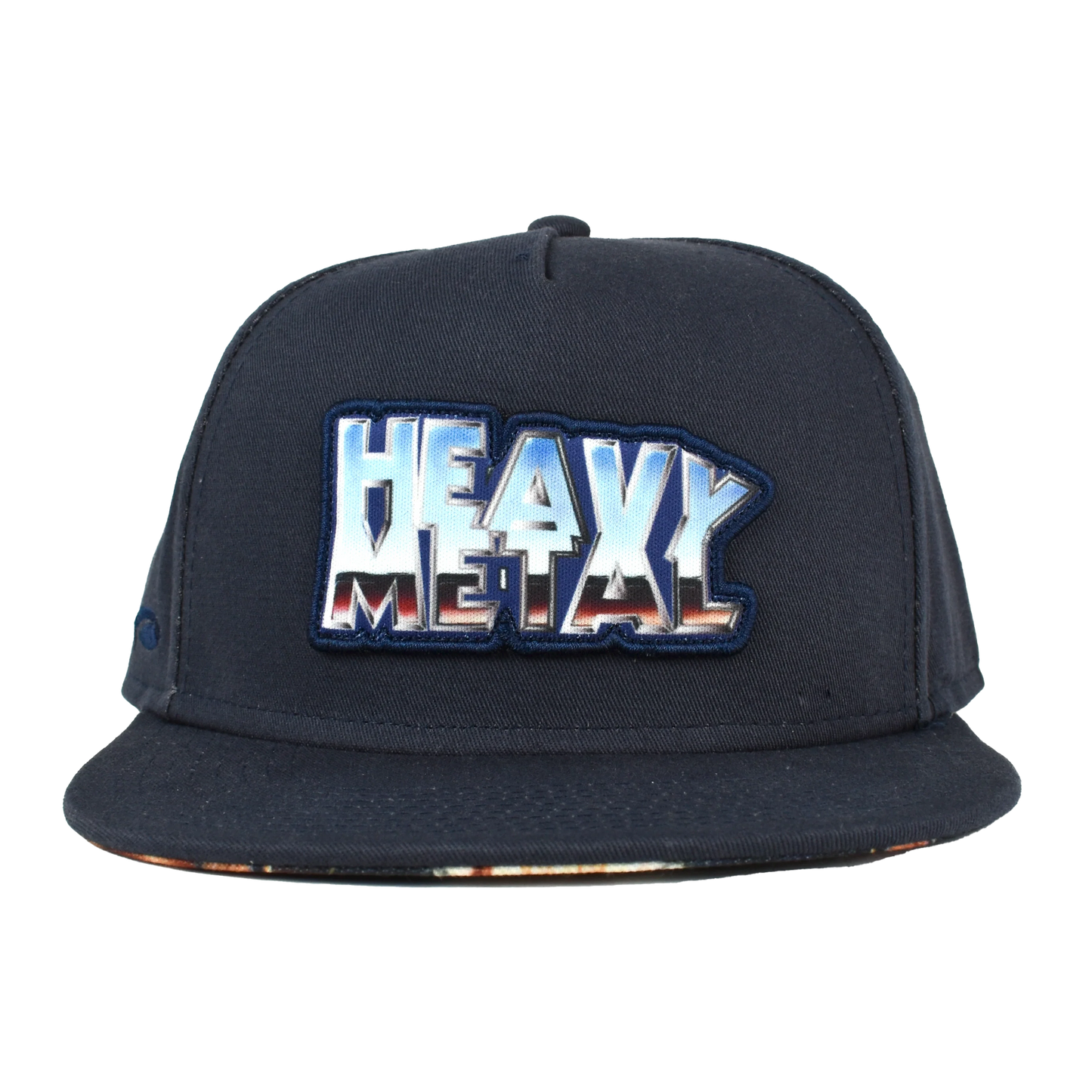 Gorra snapback azul marino con logotipo cromado de Heavy Metal