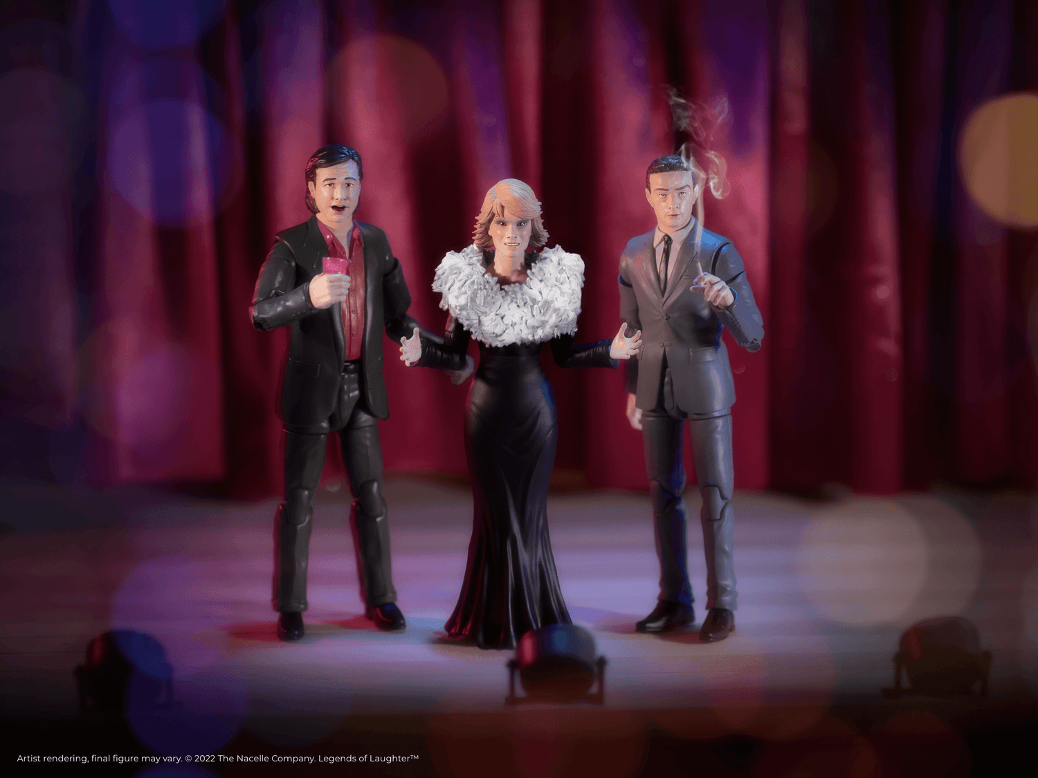bill hicks joan rivers lenny bruce figurines on stage
